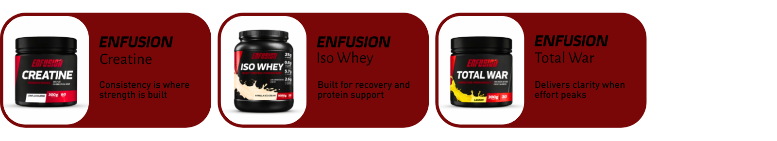 Enfusion Creatine, Iso Whey and Total War