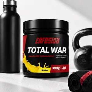 Total War pre-workout tub with training equipment